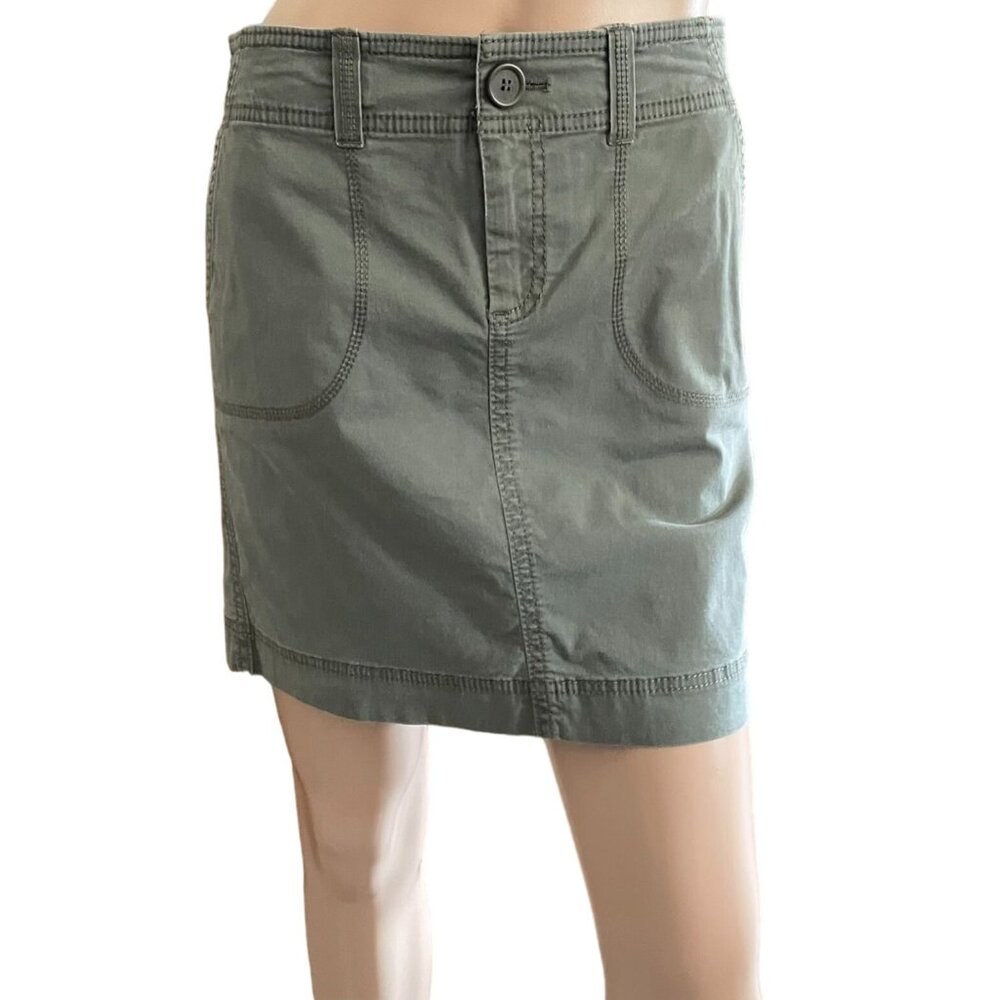 Caslon Women's Olive Green Utility Denim Jean Skirt Size 0 MIni Skirt